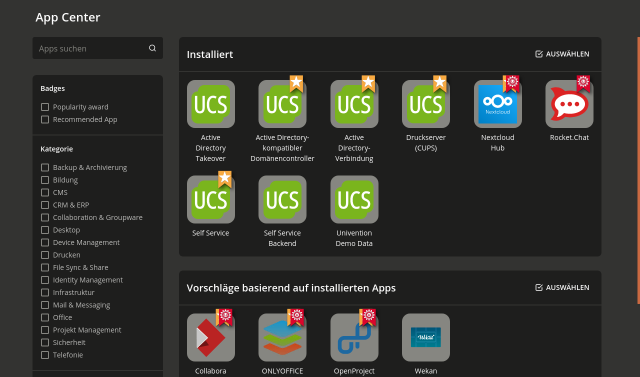 Univention App Center Ansicht in UCS 5
