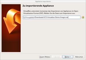 Screenshot Appliance Settings VirtualBox